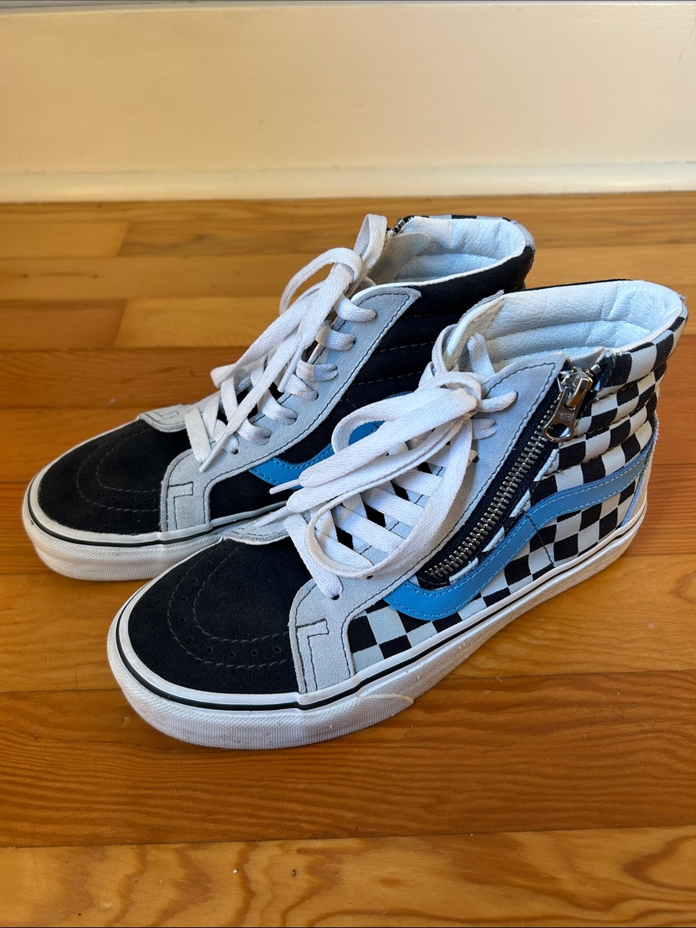 Vans High-Top Blue Checkerboard Sneakers